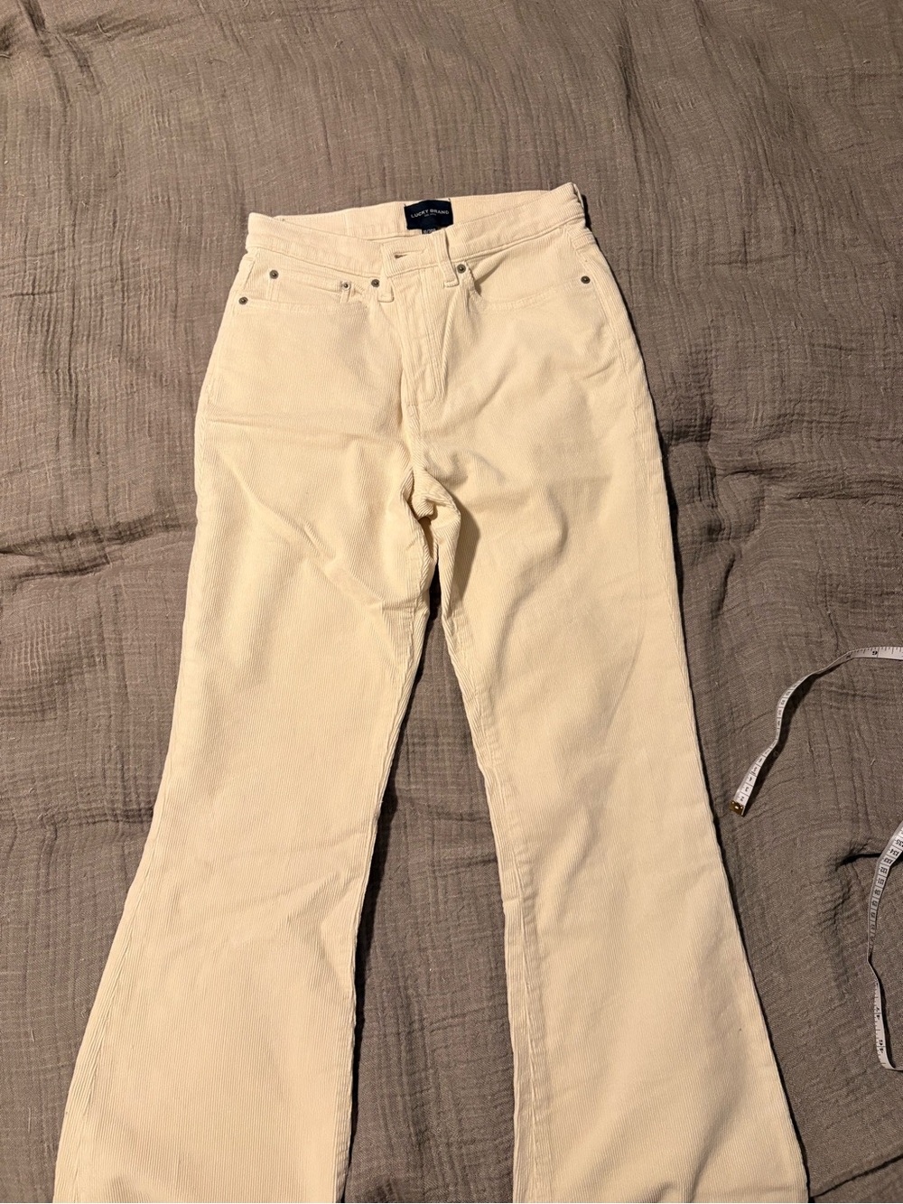 Lucky Brand High Rise Flare Corduroy Pants Ivory Size 10/30R